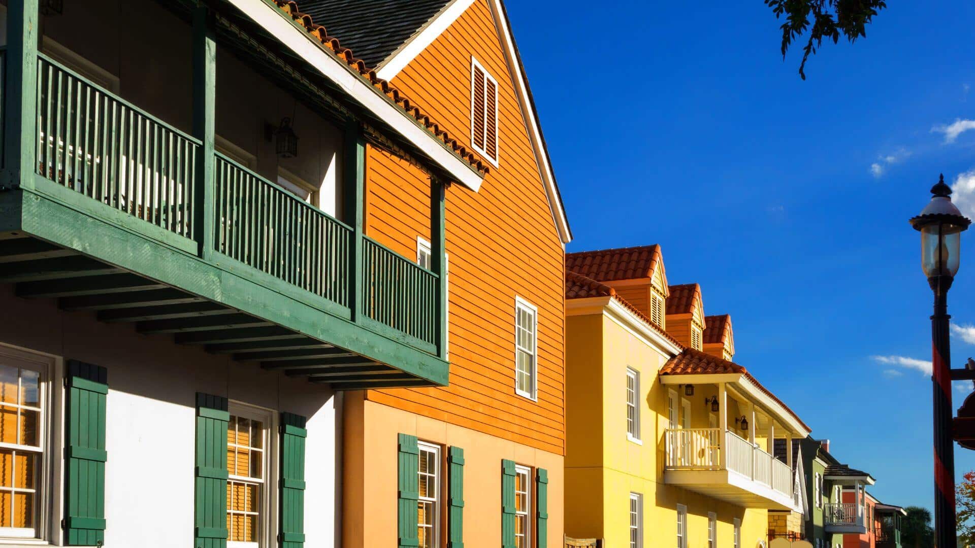 colorful row of historic-style homes colorful row of historic-style homes